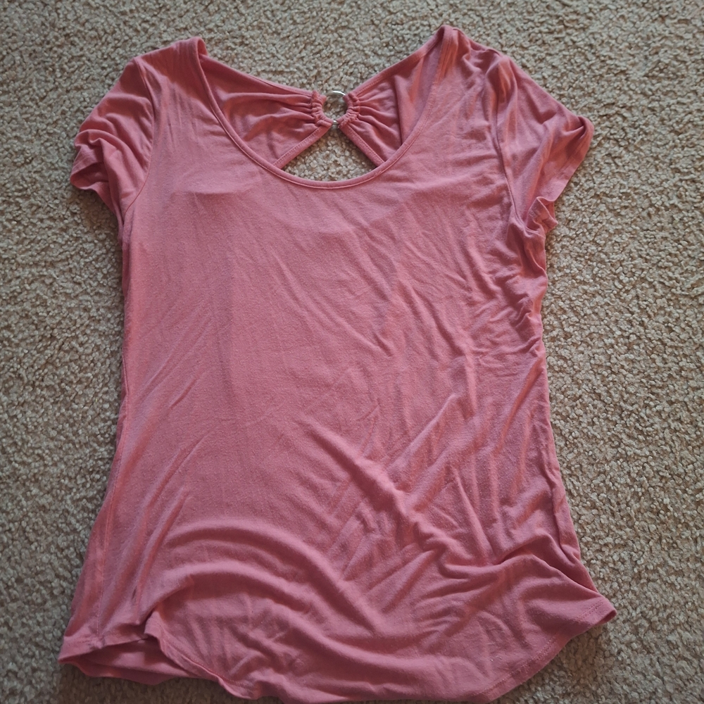 No Boundaries Pink Short Sleeve Top with Back Detail
